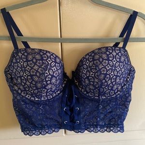 Victoria Secret , Embroidered mesh blue floral Cup Corset top, size : 38 C